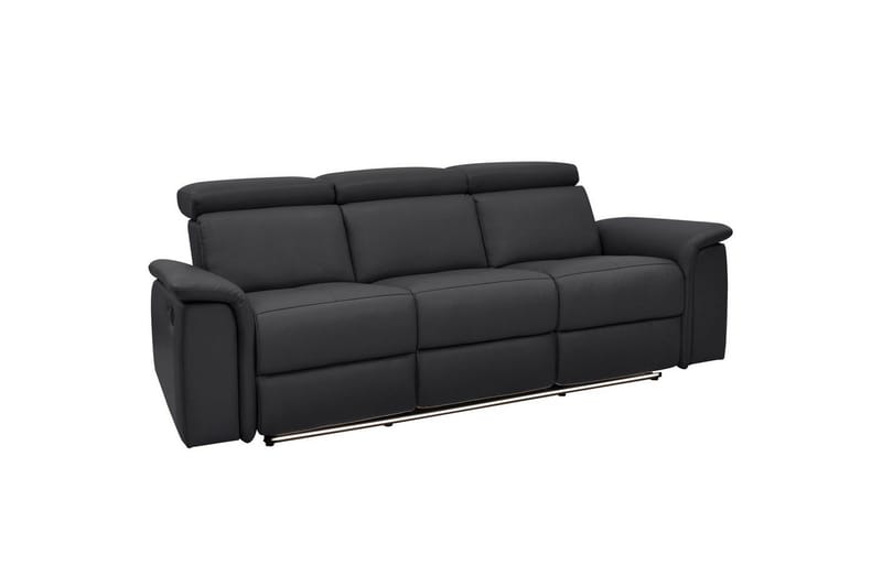 3-sitssoffa Pareli Svart, Läder/PU, Manuell vilstol, Svart, Läder/PU, Manuell vilstol