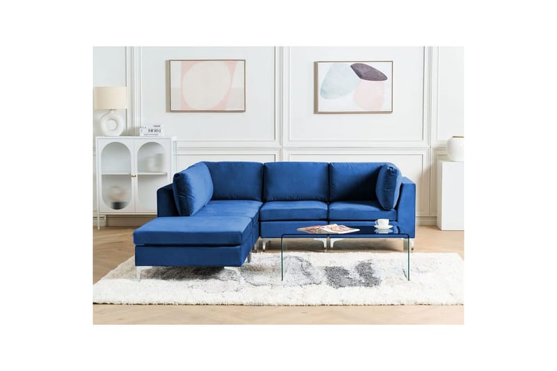 4-sits Hörnsoffa med fotpall Evja Blå - Blå - Möbler - Soffa - Divansoffor & schäslongsoffa