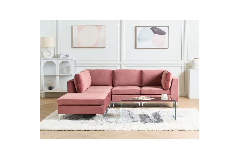 4-sits Hörnsoffa med fotpall Evja Rosa - Rosa - Möbler - Soffa - Divansoffor & schäslongsoffa