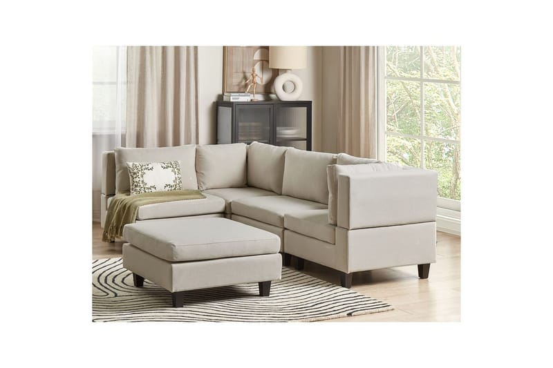 4-sits Hörnsoffa med fotpall Unstad Beige/svart - Beige/svart - Möbler - Soffa - Hörnsoffa