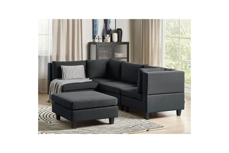 4-sits Hörnsoffa med fotpall Unstad Svart - Svart - Möbler - Soffa - Modulsoffor - Komplett modulsoffa