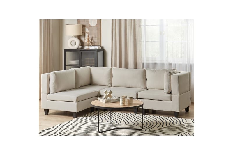 4-sits Hörnsoffa Unstad Beige/svart, Högervänd, Polyester - Beige/svart, Högervänd, Polyester - Möbler - Soffa - Hörnsoffa
