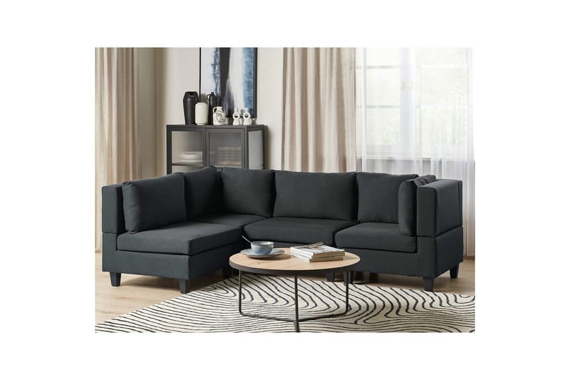 4-sits Hörnsoffa Unstad Svart, Högervänd, Polyester - Svart, Högervänd, Polyester - Möbler - Soffa - Hörnsoffa
