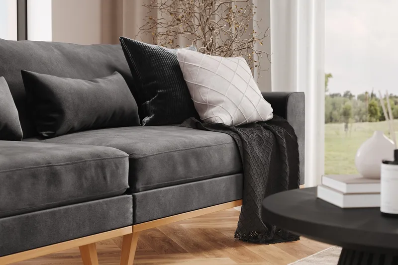 Copenhagen 4-sits Sammetssoffa - Mörkgrå - Möbler - Soffa - 4 sits soffa