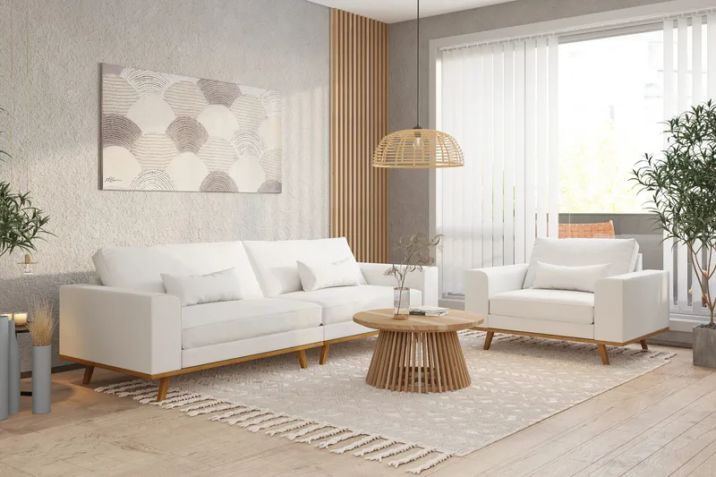 Vanlig Soffa utan divan & schäslong Scandinavian Choice Copenhagen 4-sits Soffa Ace 1, White Fabric Oak - Möbler - Soffa - 4 sits soffa