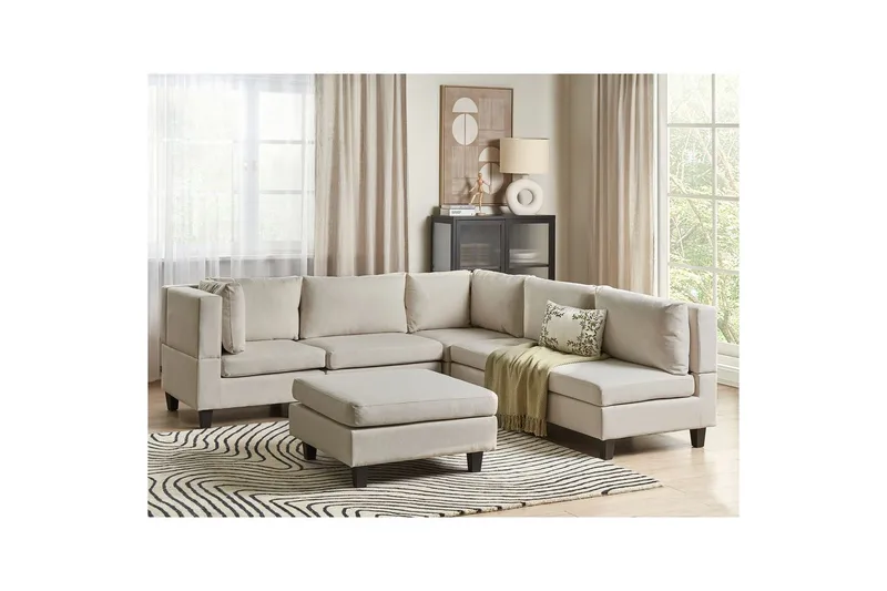 5-sits Hörnsoffa med fotpall Unstad Beige/svart, Högervänd, Polyester - Beige/svart, Högervänd, Polyester - Möbler - Soffa - Soffgrupp