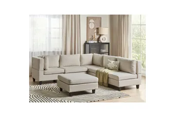 5-sits Hörnsoffa med fotpall Unstad Beige/svart, Högervänd, Polyester - Beige/svart, Högervänd, Polyester - Möbler - Soffa - Modulsoffor - Komplett modulsoffa