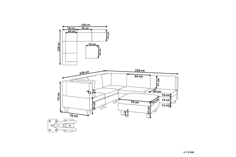 5-sits Hörnsoffa med fotpall Unstad Beige/svart, Högervänd, Polyester - Beige/svart, Högervänd, Polyester - Möbler - Soffa - Soffgrupp