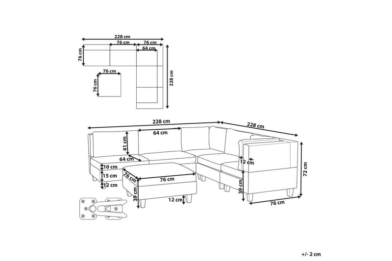5-sits Hörnsoffa med fotpall Unstad Brun/Svart, Vänstervänd, Polyester - Brun/Svart, Vänstervänd, Polyester - Möbler - Soffa - Soffgrupp