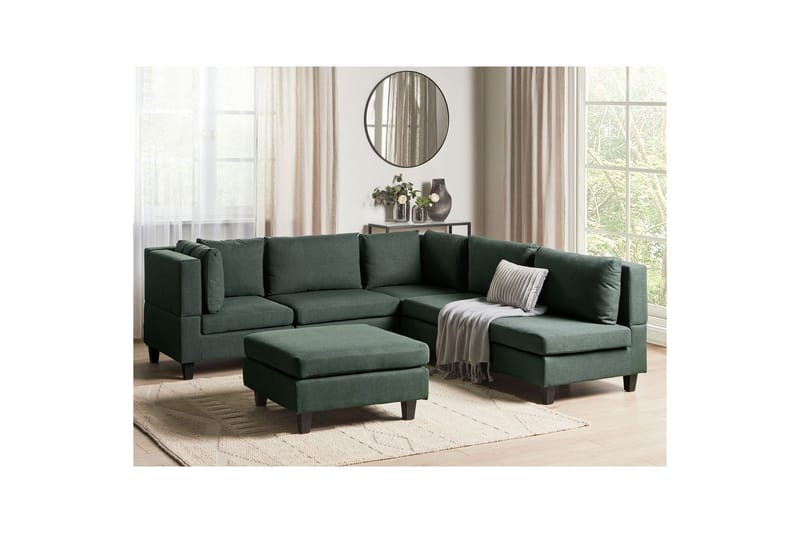 5-sits Hörnsoffa med fotpall Unstad Grön/Svart, Högervänd, Polyester - Grön/Svart, Högervänd, Polyester - Möbler - Soffa - Soffgrupp