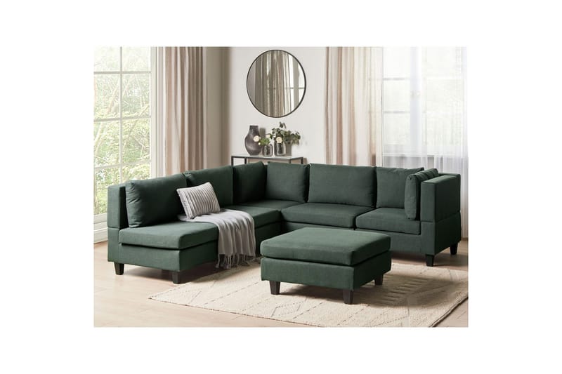 5-sits Hörnsoffa med fotpall Unstad Grön/Svart, Vänstervänd, Polyester - Grön/Svart, Vänstervänd, Polyester - Möbler - Soffa - Soffgrupp