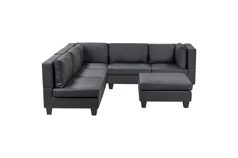 5-sits Hörnsoffa med fotpall Unstad Svart, Högervänd, Konstläder - Svart, Högervänd, Konstläder - Möbler - Soffa - Soffgrupp
