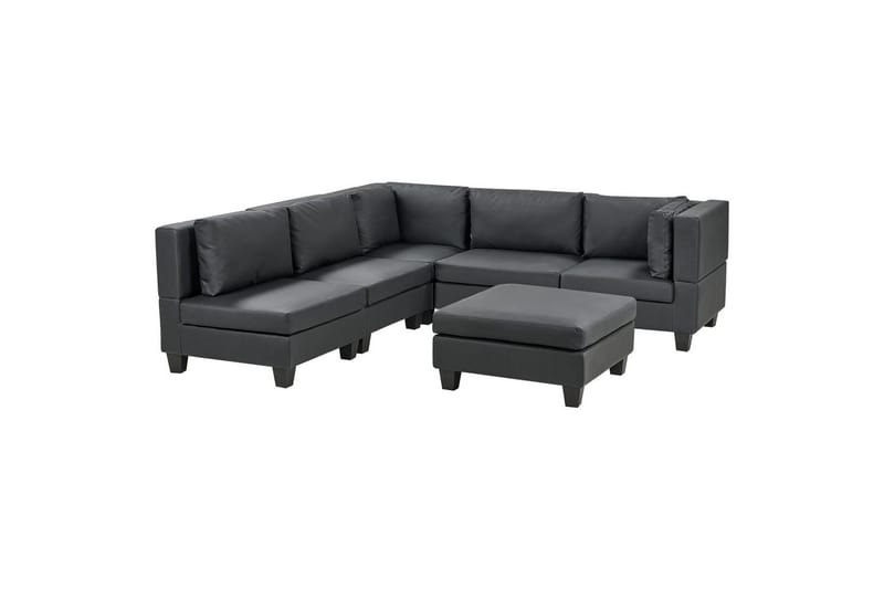 5-sits Hörnsoffa med fotpall Unstad Svart, Högervänd, Konstläder - Svart, Högervänd, Konstläder - Möbler - Soffa - Soffgrupp