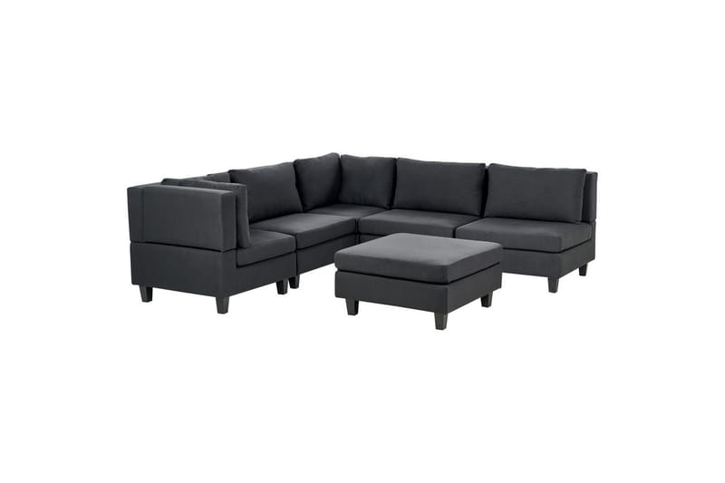 5-sits Hörnsoffa med fotpall Unstad Svart, Högervänd, Polyester, Svart, Högervänd, Polyester