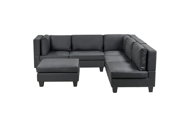 5-sits Hörnsoffa med fotpall Unstad Svart/svart, Vänstervänd, Konstläder - Svart/svart, Vänstervänd, Konstläder - Möbler - Soffa - Soffgrupp