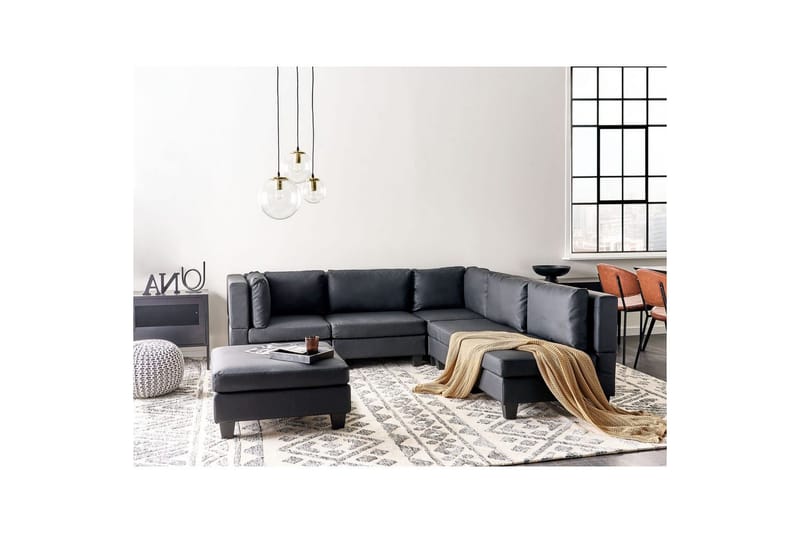 5-sits Hörnsoffa med fotpall Unstad Svart/svart, Vänstervänd, Konstläder - Svart/svart, Vänstervänd, Konstläder - Möbler - Soffa - Soffgrupp