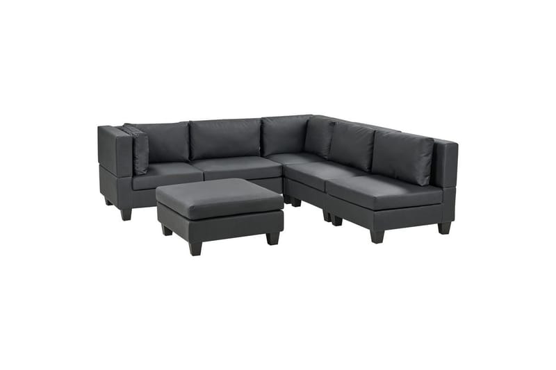 5-sits Hörnsoffa med fotpall Unstad Svart/svart, Vänstervänd, Konstläder - Svart/svart, Vänstervänd, Konstläder - Möbler - Soffa - Soffgrupp