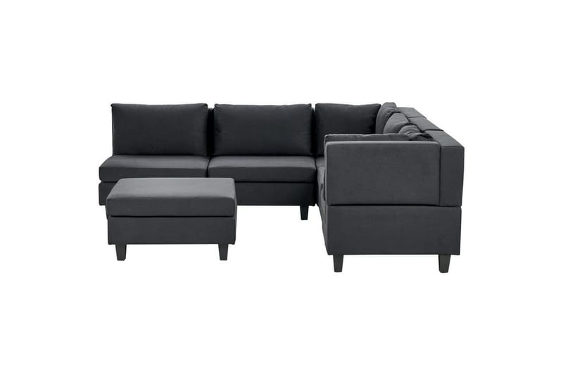 5-sits Hörnsoffa med fotpall Unstad Svart/svart, Vänstervänd, Polyester - Svart/svart, Vänstervänd, Polyester - Möbler - Soffa - Modulsoffor - Komplett modulsoffa