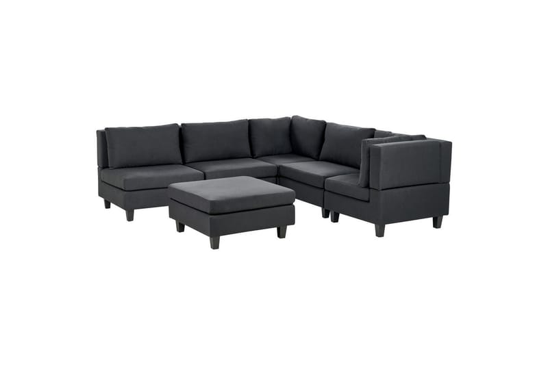 5-sits Hörnsoffa med fotpall Unstad Svart/svart, Vänstervänd, Polyester, Svart/svart, Vänstervänd, Polyester