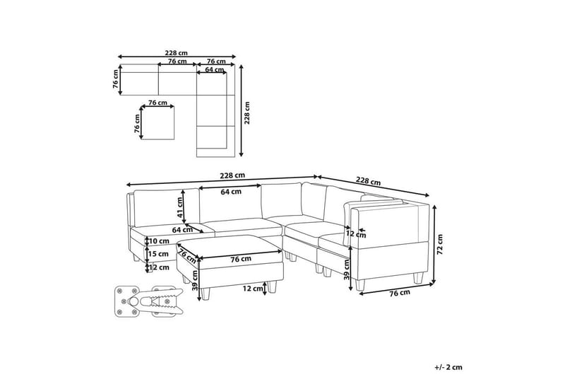 5-sits Hörnsoffa med fotpall Unstad Svart/svart, Vänstervänd, Polyester - Svart/svart, Vänstervänd, Polyester - Möbler - Soffa - Modulsoffor - Komplett modulsoffa