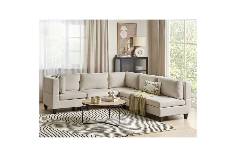 5-sits Hörnsoffa Unstad Beige/svart, Högervänd, Polyester - Beige/svart, Högervänd, Polyester - Möbler - Soffa - Soffgrupp