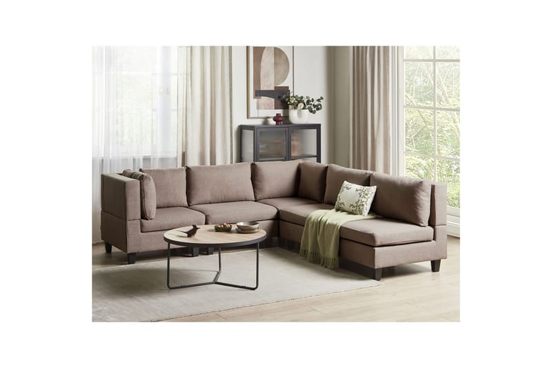 5-sits Hörnsoffa Unstad Brun/Svart, Högervänd, Polyester - Brun/Svart, Högervänd, Polyester - Möbler - Soffa - Soffgrupp
