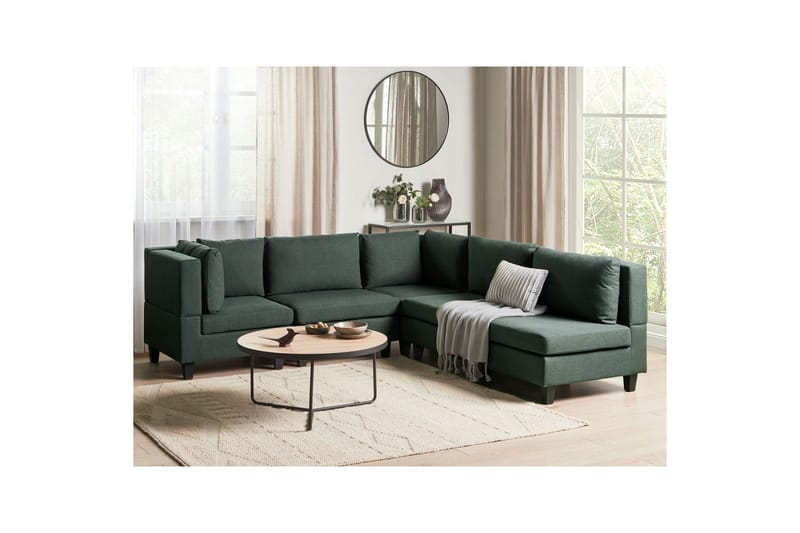 5-sits Hörnsoffa Unstad Grön/Svart, Högervänd, Polyester - Grön/Svart, Högervänd, Polyester - Möbler - Soffa - Soffgrupp