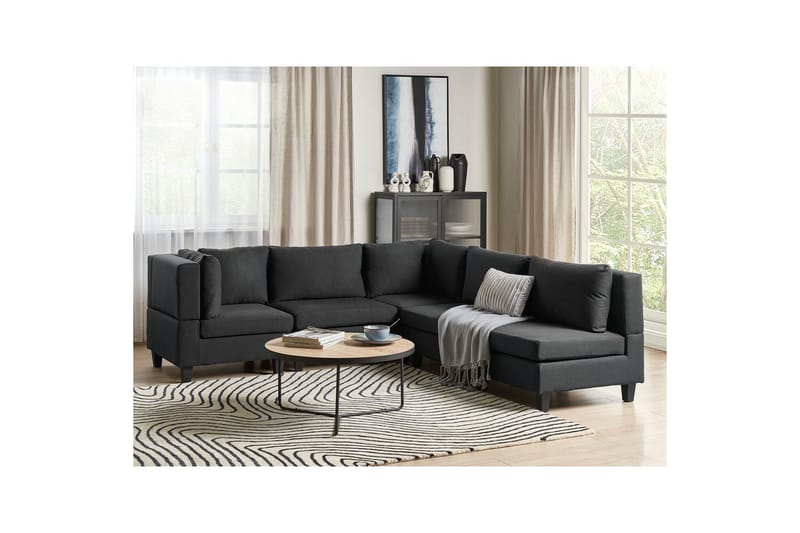 5-sits Hörnsoffa Unstad Svart, Högervänd, Polyester - Svart, Högervänd, Polyester - Möbler - Soffa - Soffgrupp