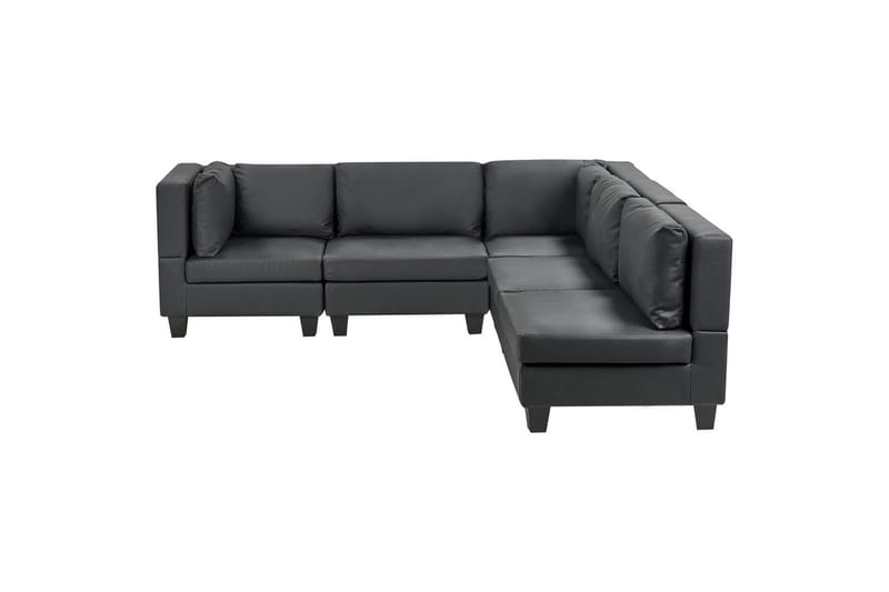 5-sits Hörnsoffa Unstad Svart/svart, Vänstervänd, Konstläder, Svart/svart, Vänstervänd, Konstläder