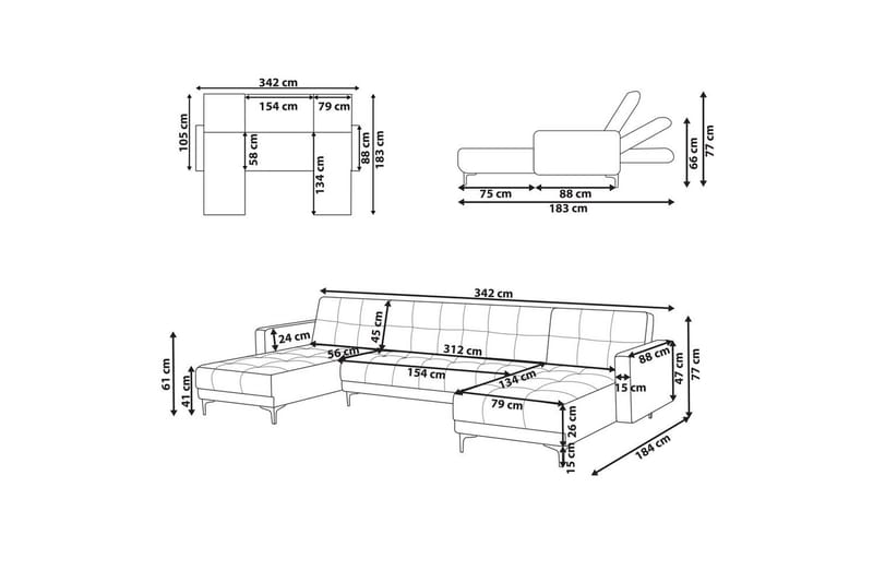 5-sits U-formad soffa Alnes Röd/Svart - Röd/Svart - Möbler - Soffa - Soffgrupp