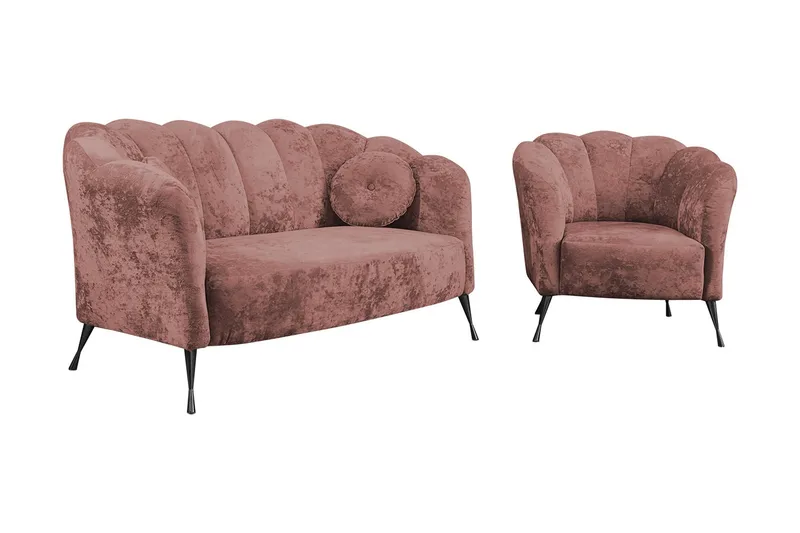 Adrial 3-sits Soffgrupp, Sammet/Rosa/Svart Krom