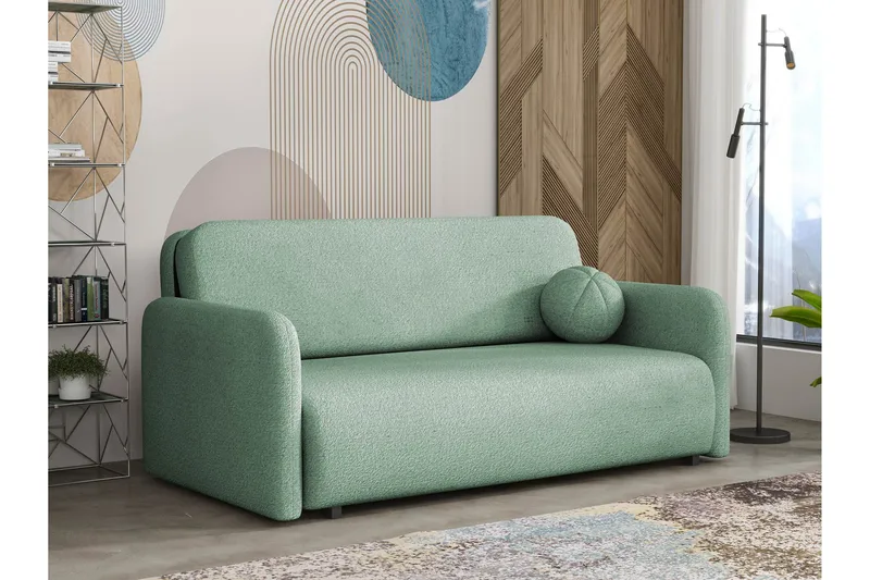 Ajmeri 3-sits Bäddsoffa 150x196 cm med Förvaring i Bouclé, Grön