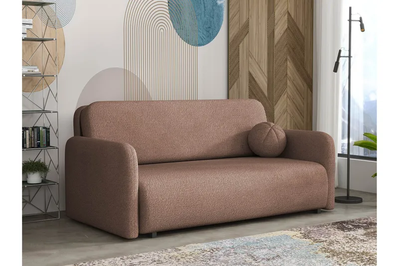 Ajmeri 3-sits Bäddsoffa 150x196 cm med Förvaring i Bouclé, Rosa