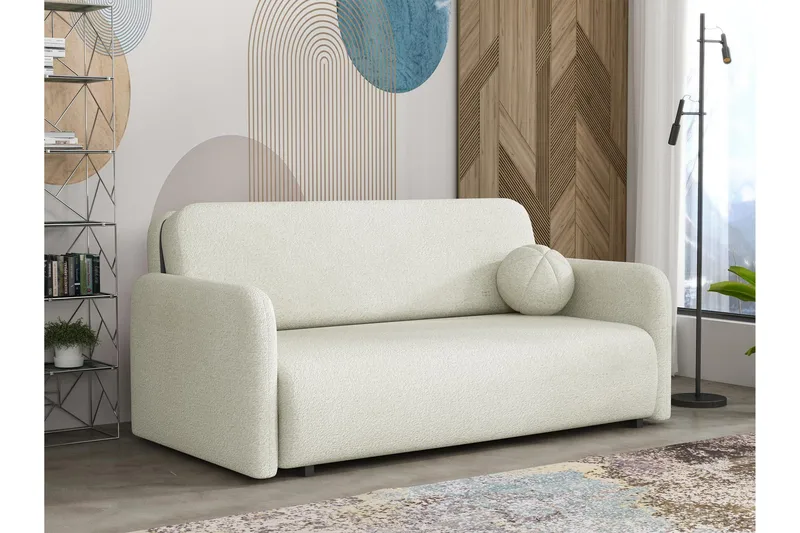 Ajmeri 3-sits Bäddsoffa 150x196 cm med Förvaring i Bouclé, Vit
