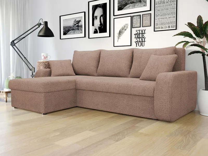 Alvared 3-sits Vänstervänd L-formad Divansoffa med Förvaring i Bouclé - Beige - Möbler - Soffa - Divansoffor & schäslongsoffa