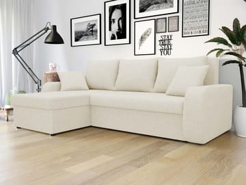 Alvared 3-sits Vänstervänd L-formad Divansoffa med Förvaring i Bouclé - Offwhite - Möbler - Soffa - Divansoffor & schäslongsoffa