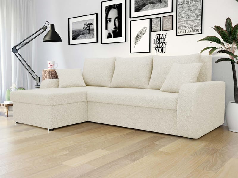 Alvared 3-sits Vänstervänd L-formad Divansoffa med Förvaring i Bouclé - Offwhite - Möbler - Soffa - Divansoffor & schäslongsoffa