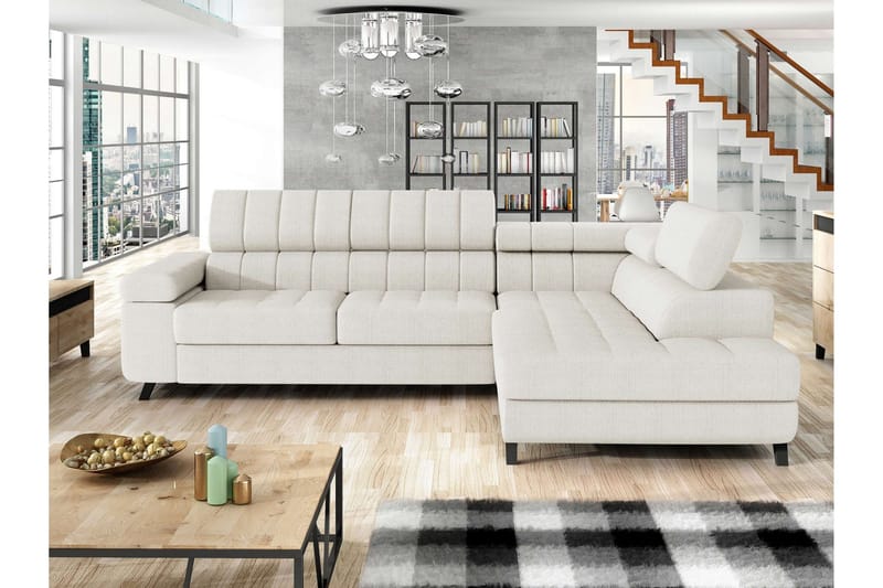 Amshyttan Bäddsoffa m. Schäslong 3-sits, Vit