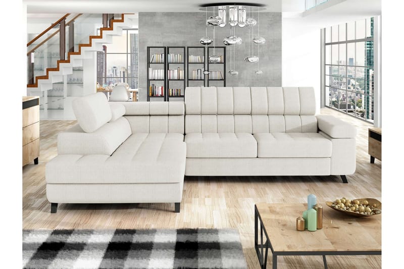 Amshyttan Bäddsoffa m. Schäslong 3-sits, Vit