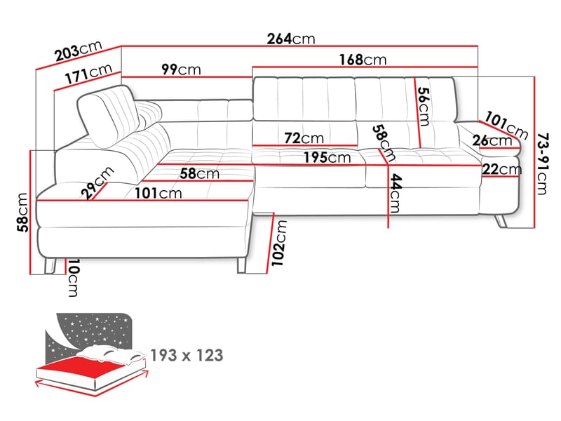 Amshyttan Bäddsoffa med Schäslong 4-sits - Blå - Möbler - Soffa - Bäddsoffa