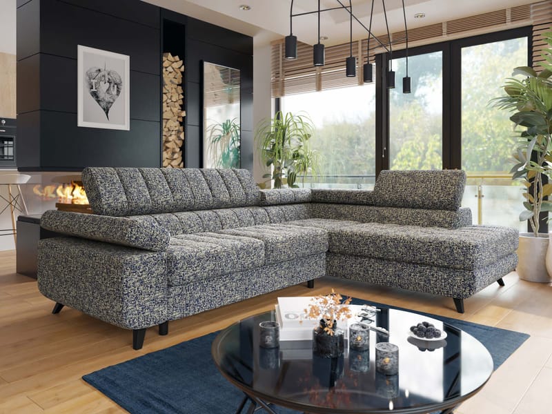 Amshyttan Bäddsoffa med Schäslong 4-sits, Blå