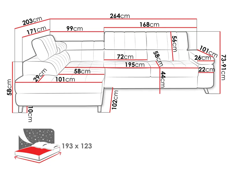 Amshyttan Bäddsoffa med Schäslong 4-sits - Blå - Möbler - Soffa - Bäddsoffa