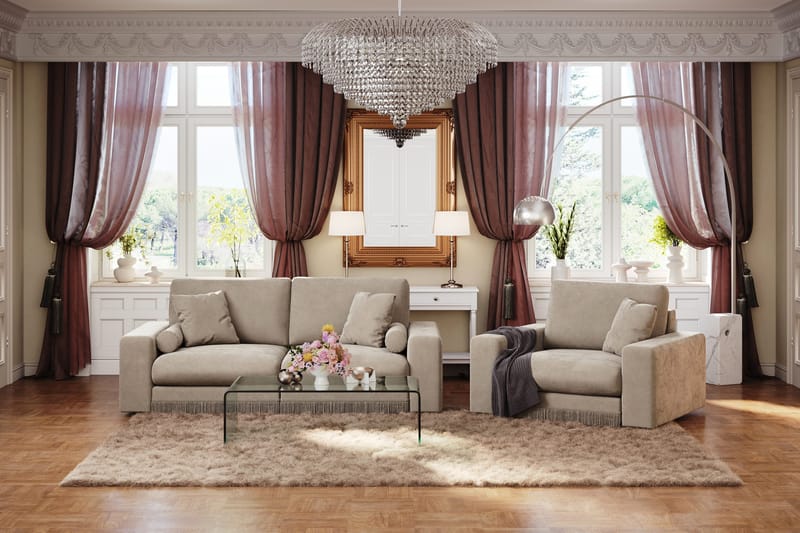 Arken Lyx 3-sits Djup Sammetssoffa - Beige - Möbler - Soffa - Sammetssoffa