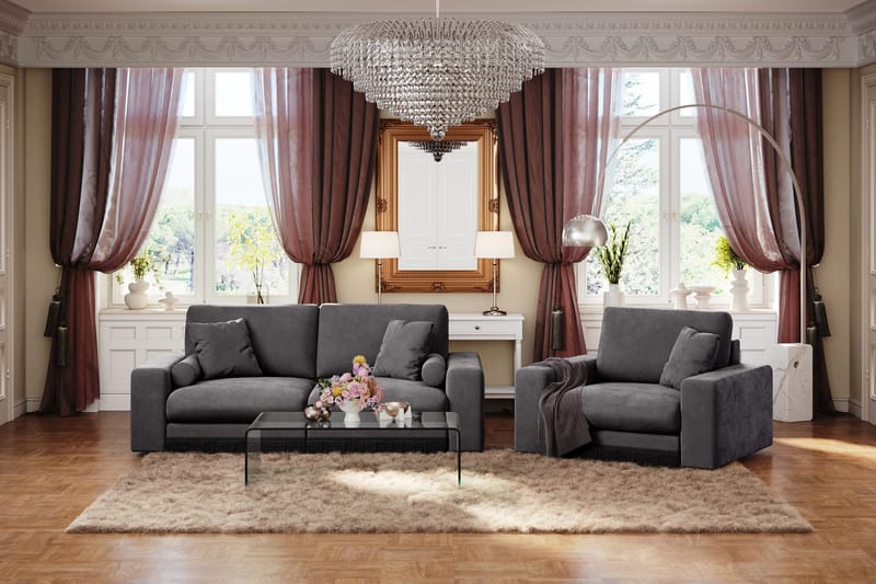 Arken Lyx 3-sits Djup Sammetssoffa - Mörkgrå - Möbler - Soffa - Sammetssoffa