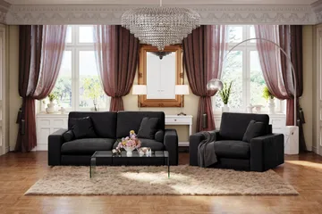 Arken Lyx 3-sits Djup Sammetssoffa - Svart - Möbler - Soffa - Sammetssoffa