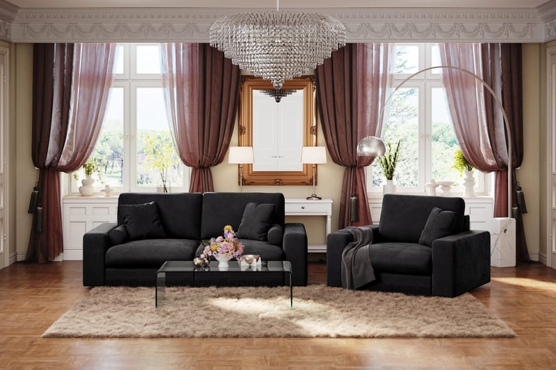 Arken Lyx 3-sits Djup Sammetssoffa - Svart - Möbler - Soffa - Sammetssoffa
