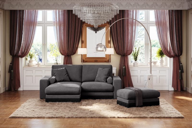 Arken Lyx 3-sits Vändbar L-formad Djup Divansoffa i Sammet - Mörkgrå - Möbler - Soffa - Divansoffor & schäslongsoffa