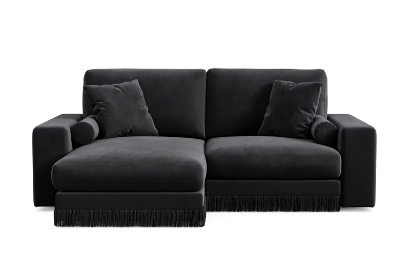 Arken Lyx 3-sits Vändbar L-formad Djup Divansoffa i Sammet, Svart