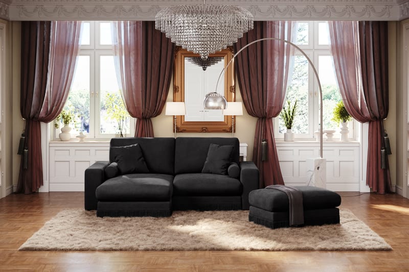 Arken Lyx 3-sits Vändbar L-formad Djup Divansoffa i Sammet - Svart - Möbler - Soffa - Divansoffor & schäslongsoffa