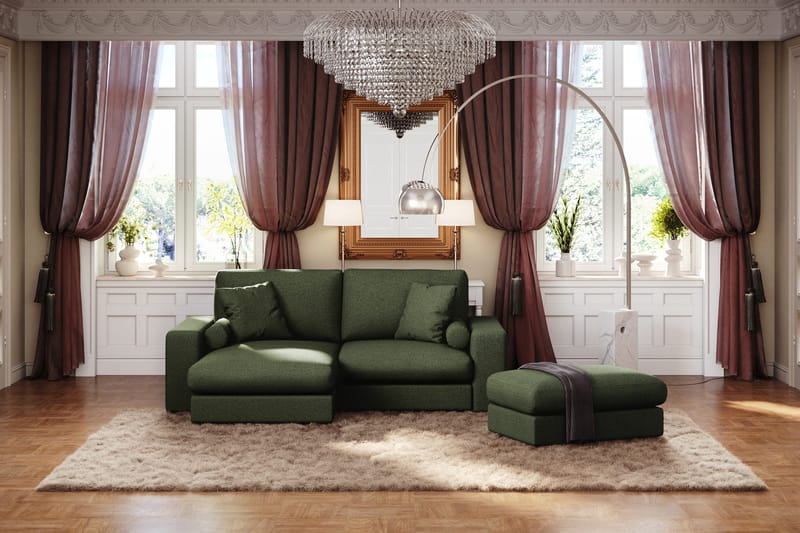 Arken Lyx 3-sits Vändbar L-formad Djup Divansoffa i Tyg - Grön - Möbler - Soffa - Divansoffor & schäslongsoffa